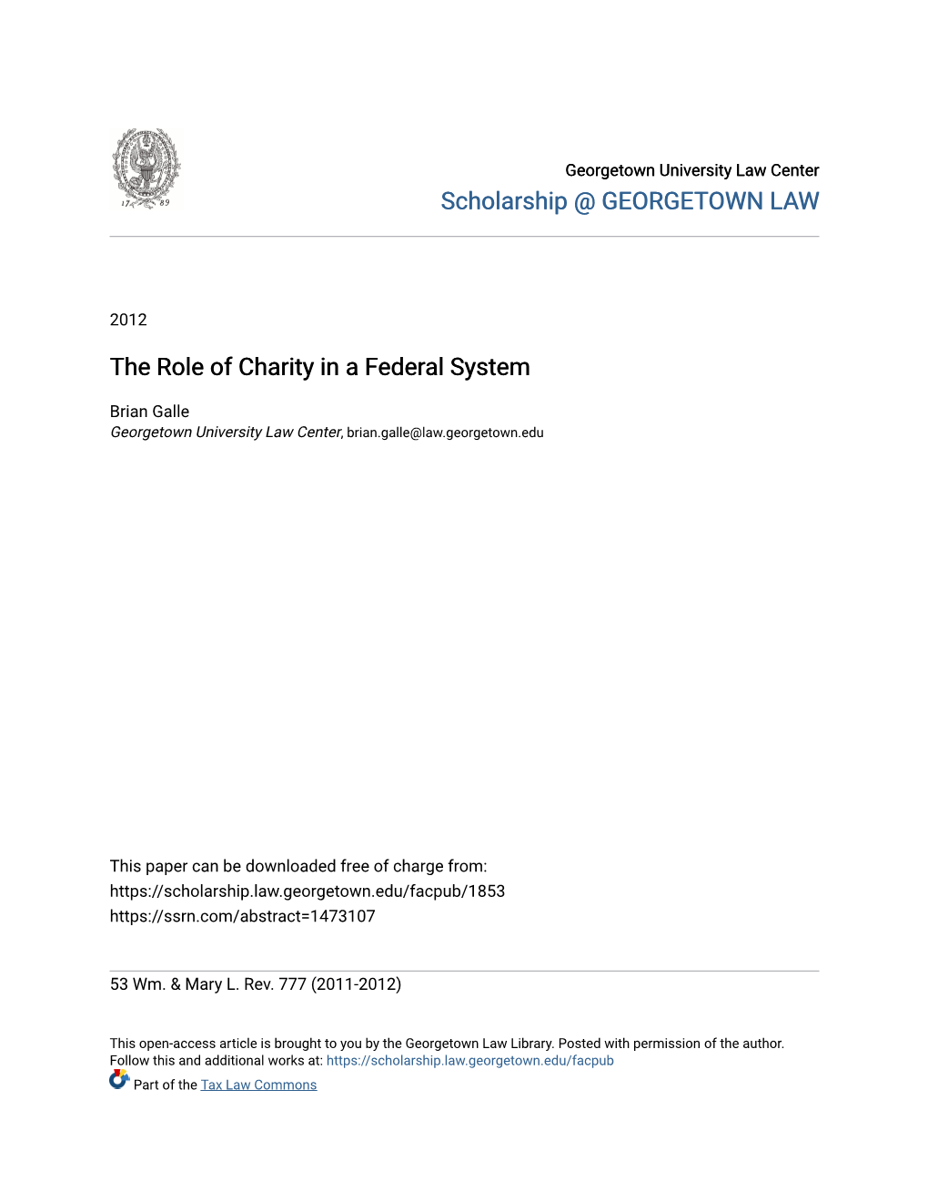 The Role of Charity in a Federal System