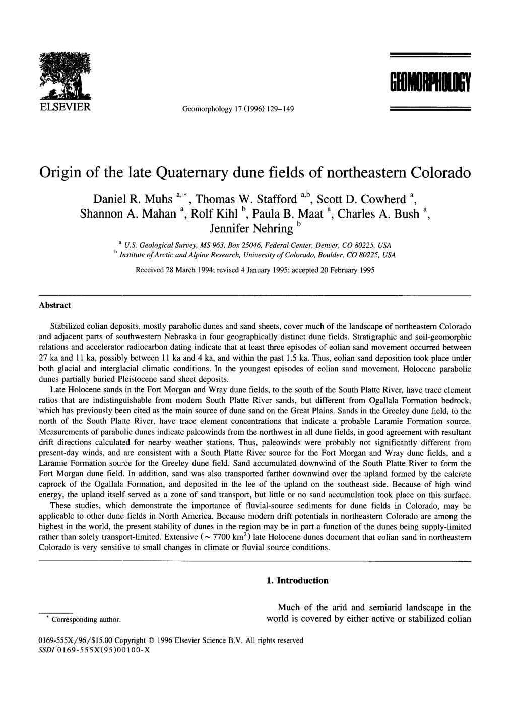 Muhs, D.R., Et Al, 1996, Geomorphology