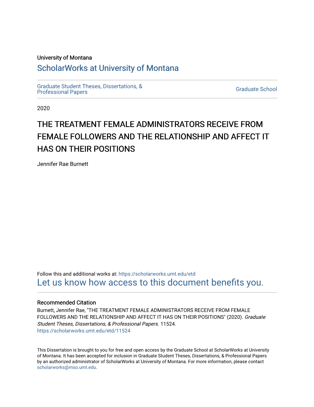 The Treatment Female Administrators Receive from Female Followers and the Relationship and Affect It Has on Their Positions