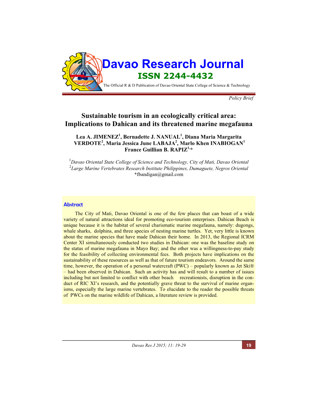 Davao Research Journal ISSN 2244-4432