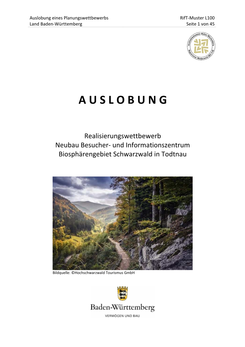 Auslobung Eines Planungswettbewerbs Rift-Muster L100 Land Baden-Württemberg Seite 1 Von 45