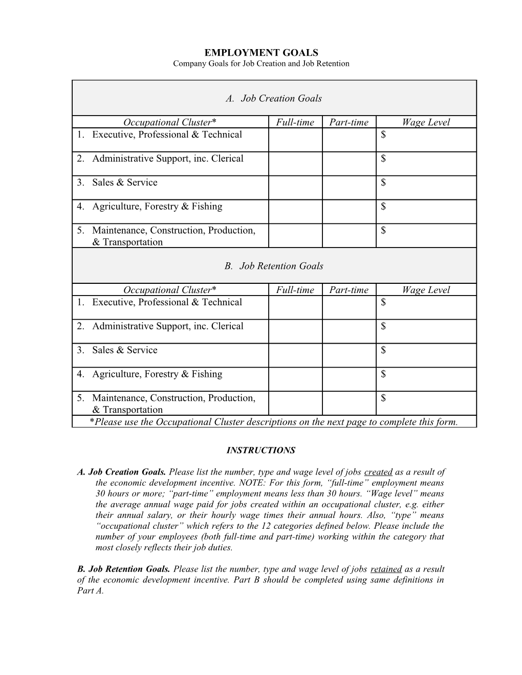 Company Goals for Job Creation and Job Retention