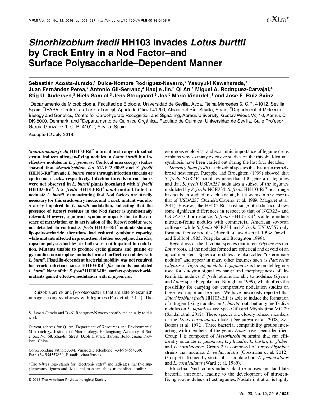 Sinorhizobium Fredii HH103 Invades Lotus Burttii by Crack Entry in a Nod Factor–And Surface Polysaccharide–Dependent Manner