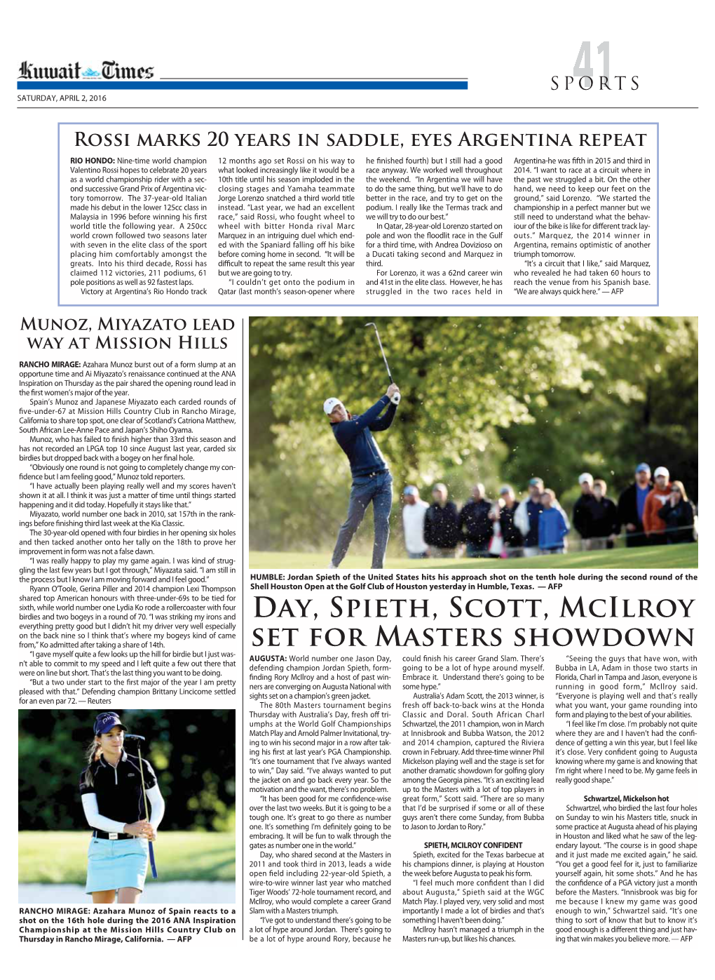 Day, Spieth, Scott, Mcilroy Set for Masters Showdown