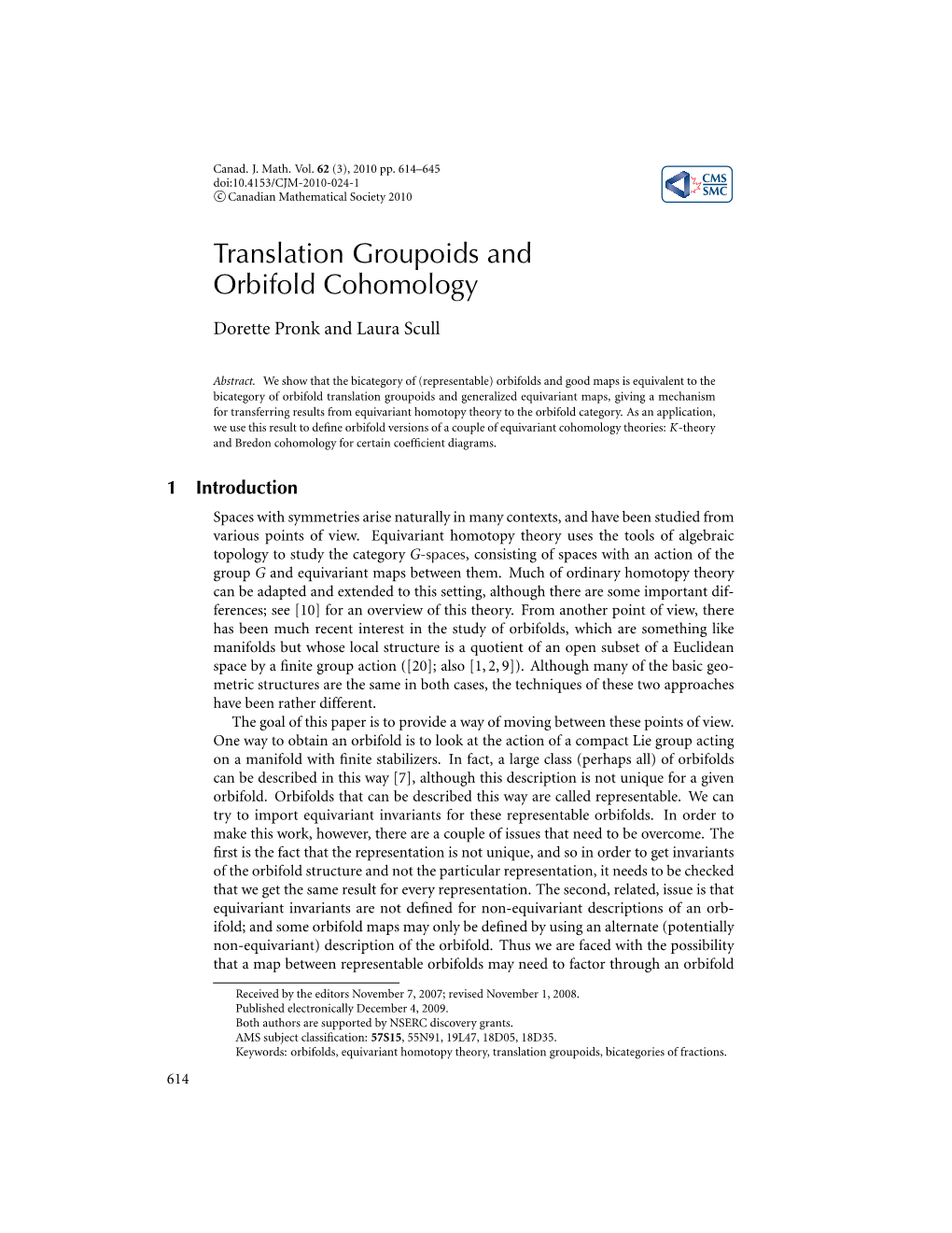 Translation Groupoids and Orbifold Cohomology