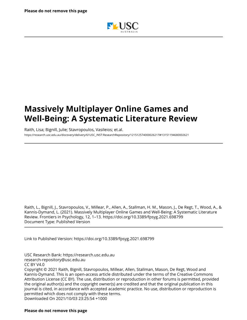 Massively Multiplayer Online Games and Well-Being: a Systematic Literature Review