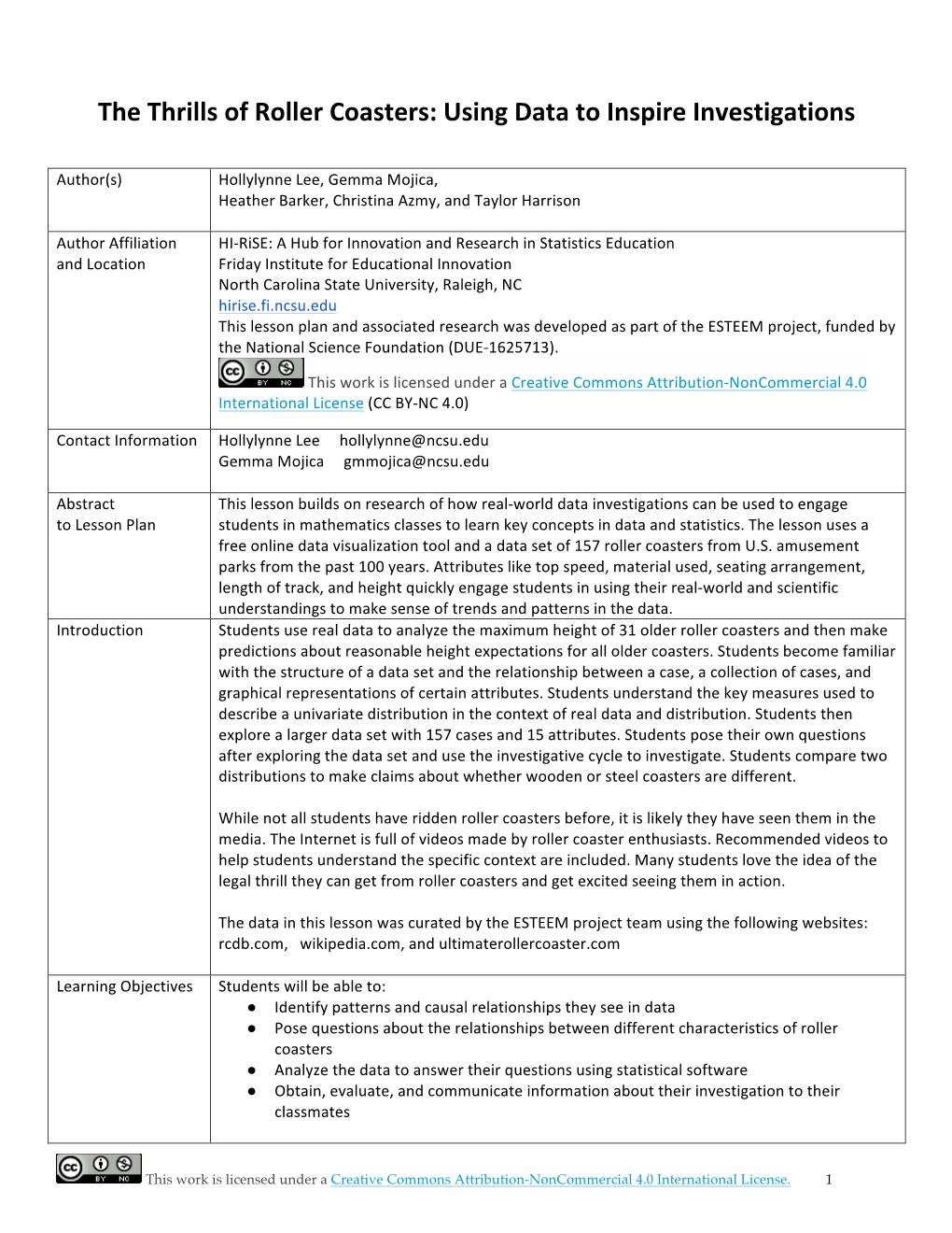 Edweboct2018 Roller Coaster Investigation Lesson Plan-Final