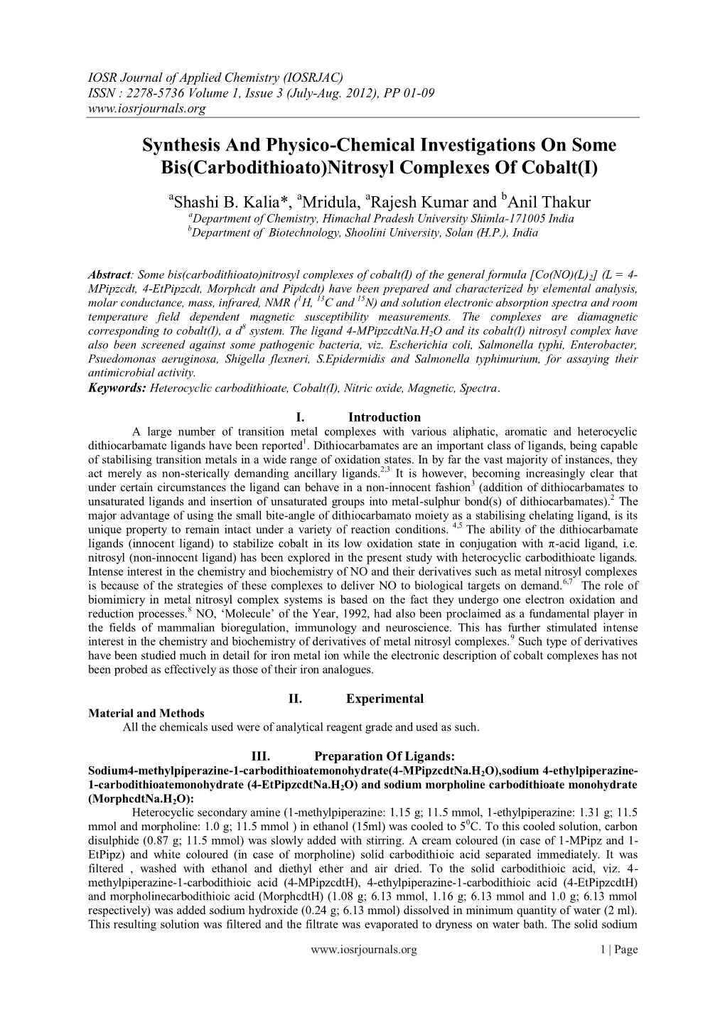 Nitrosyl Complexes of Cobalt(I)