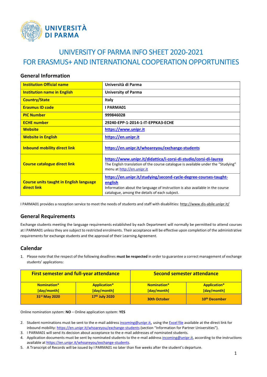 Info Sheet UNIPR