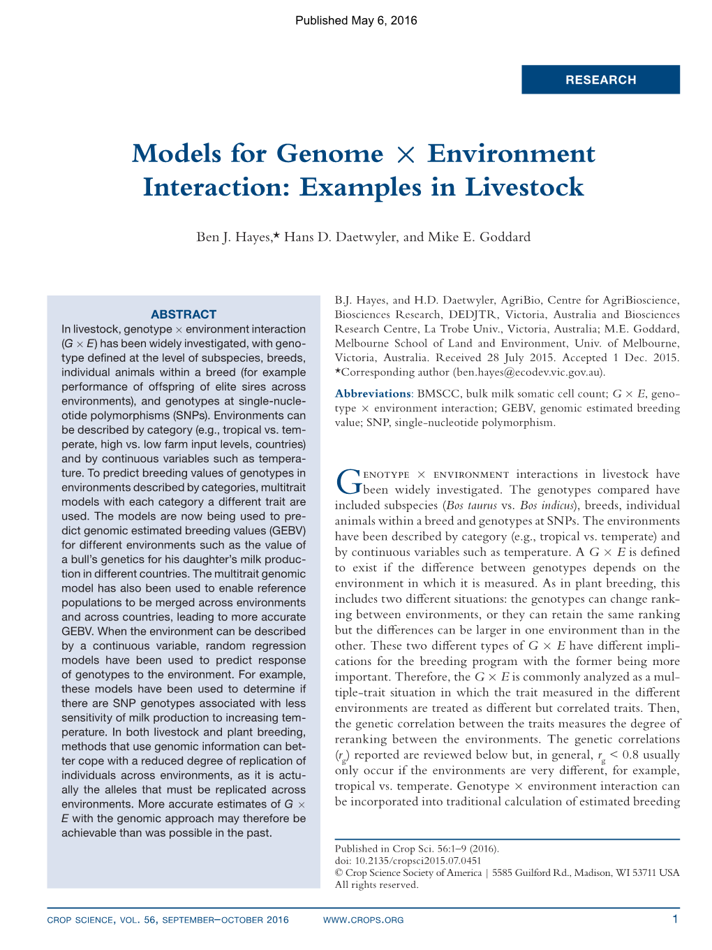 Models for Genome ´ Environment Interaction: Examples in Livestock