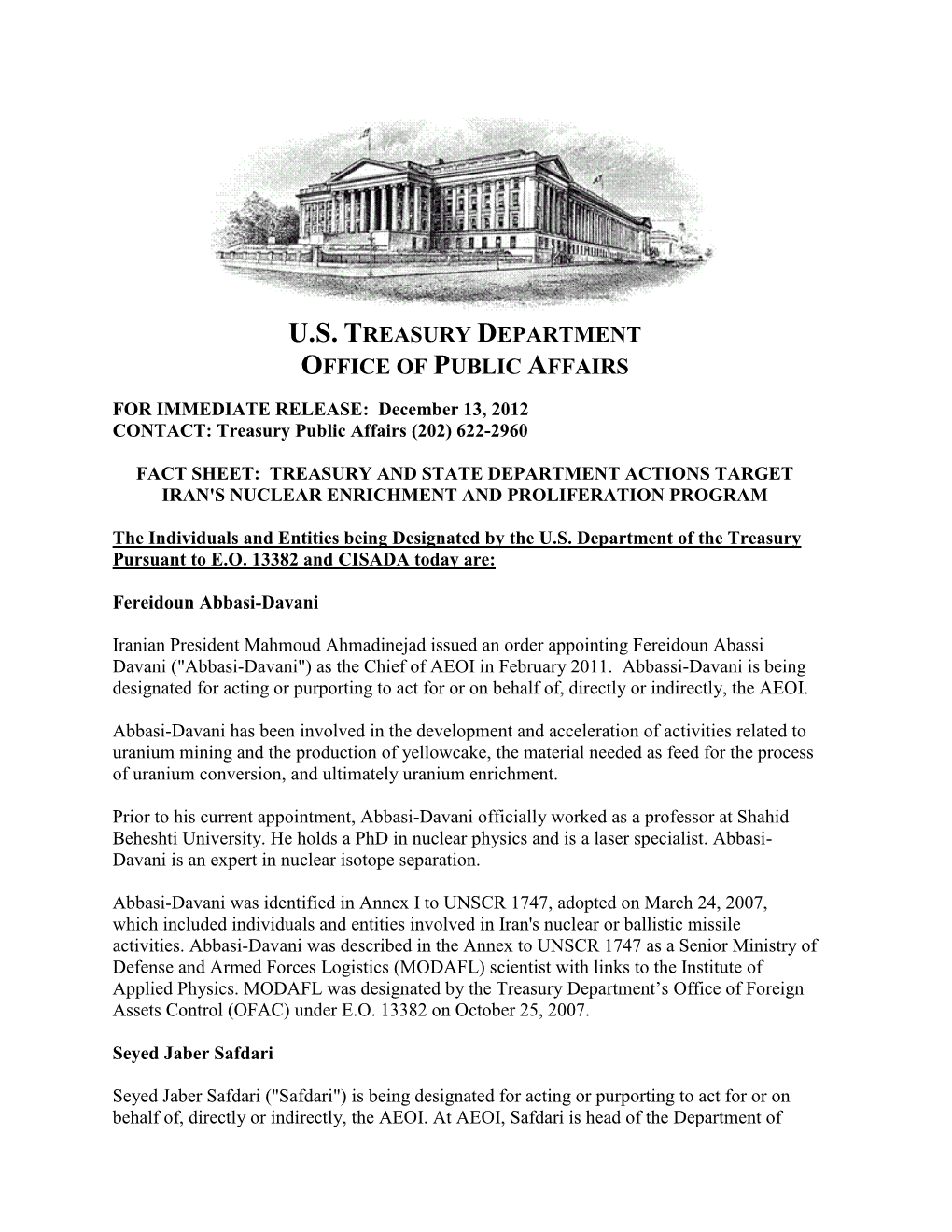 U.S. Treasury Department Office of Public Affairs