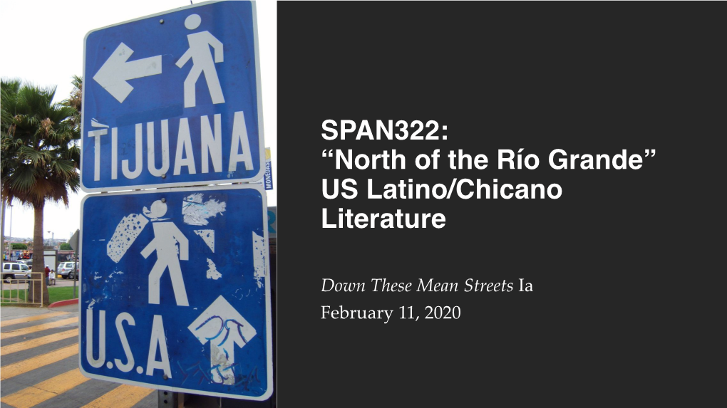 SPAN322: “North of the Río Grande” US Latino/Chicano Literature