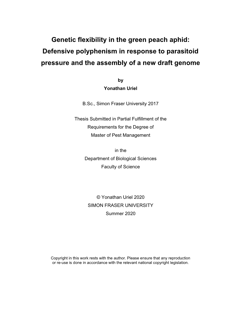 Genetic Flexibility in the Green Peach Aphid: Defensive Polyphenism in Response to Parasitoid Pressure and the Assembly of a New Draft Genome