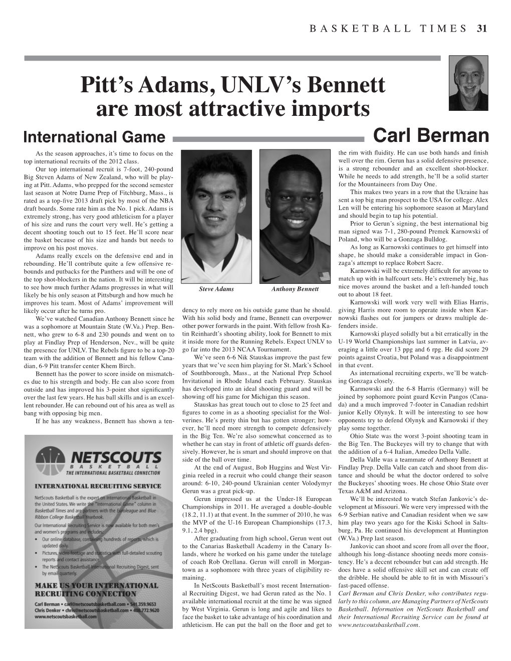 Pitt's Adams, UNLV's Bennett Are Most Attractive Imports