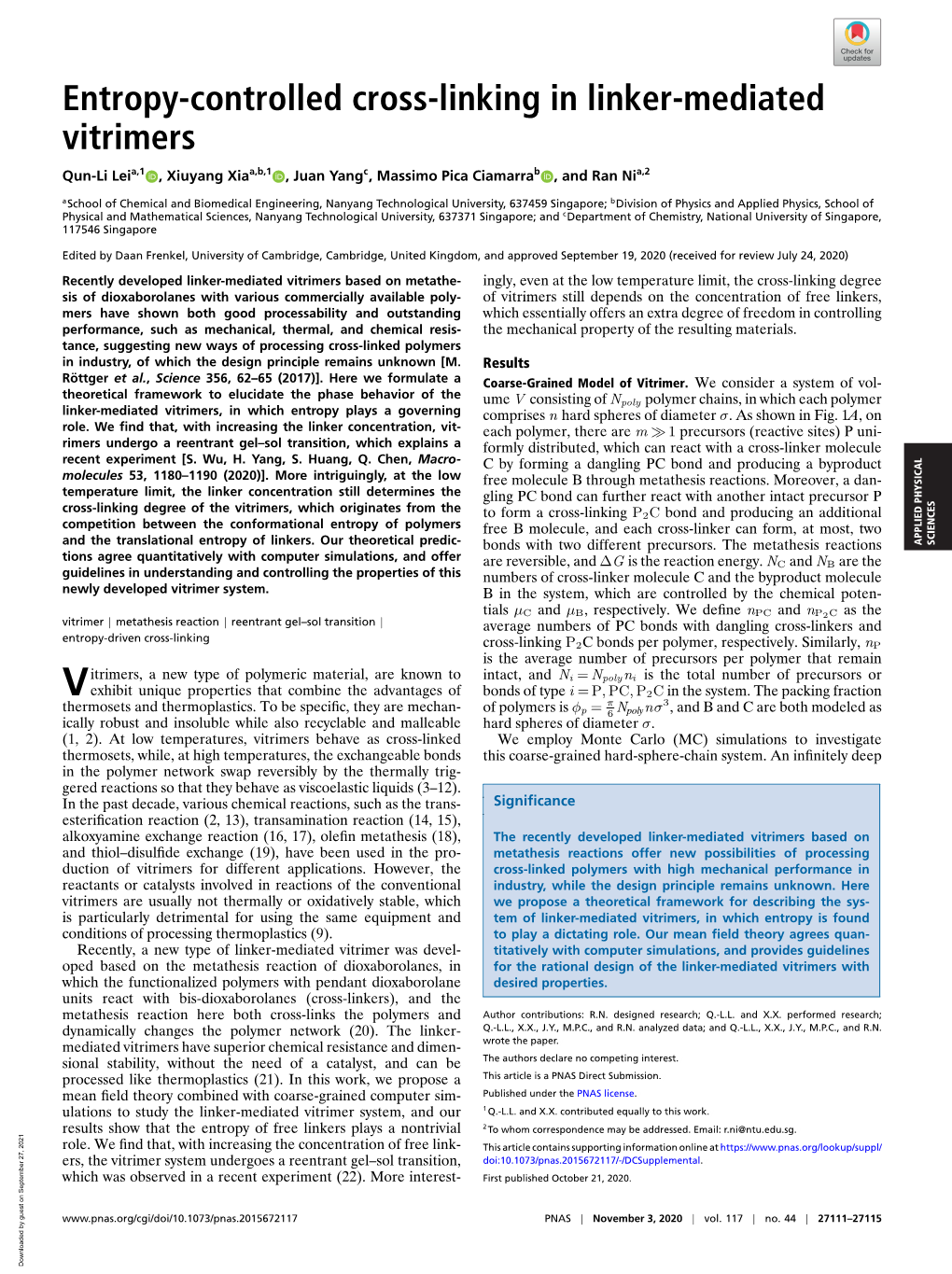 Entropy-Controlled Cross-Linking in Linker-Mediated Vitrimers