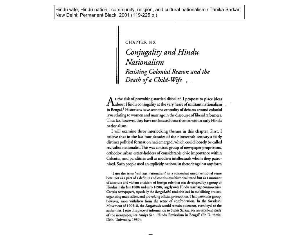 Conjugality and Hindu Nationalism Resisting Colonial Reason and the Death of a Child-Wife