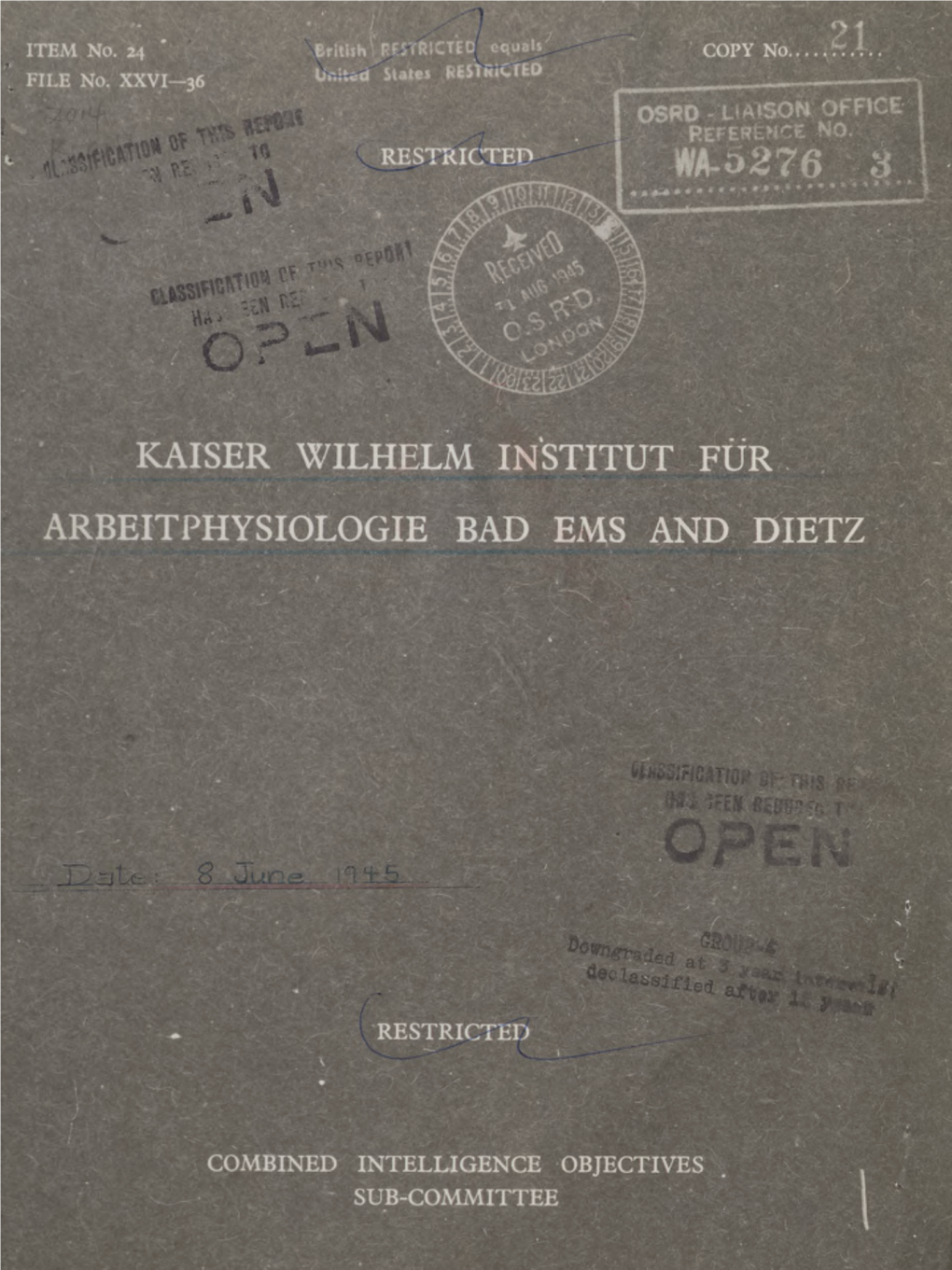 Kaiser Wilhelm Institut Für Arbeitphysiologie at Bad Ems And