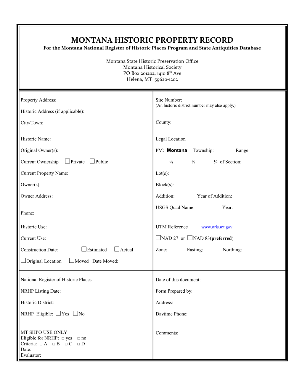 Montana Historic Property Record