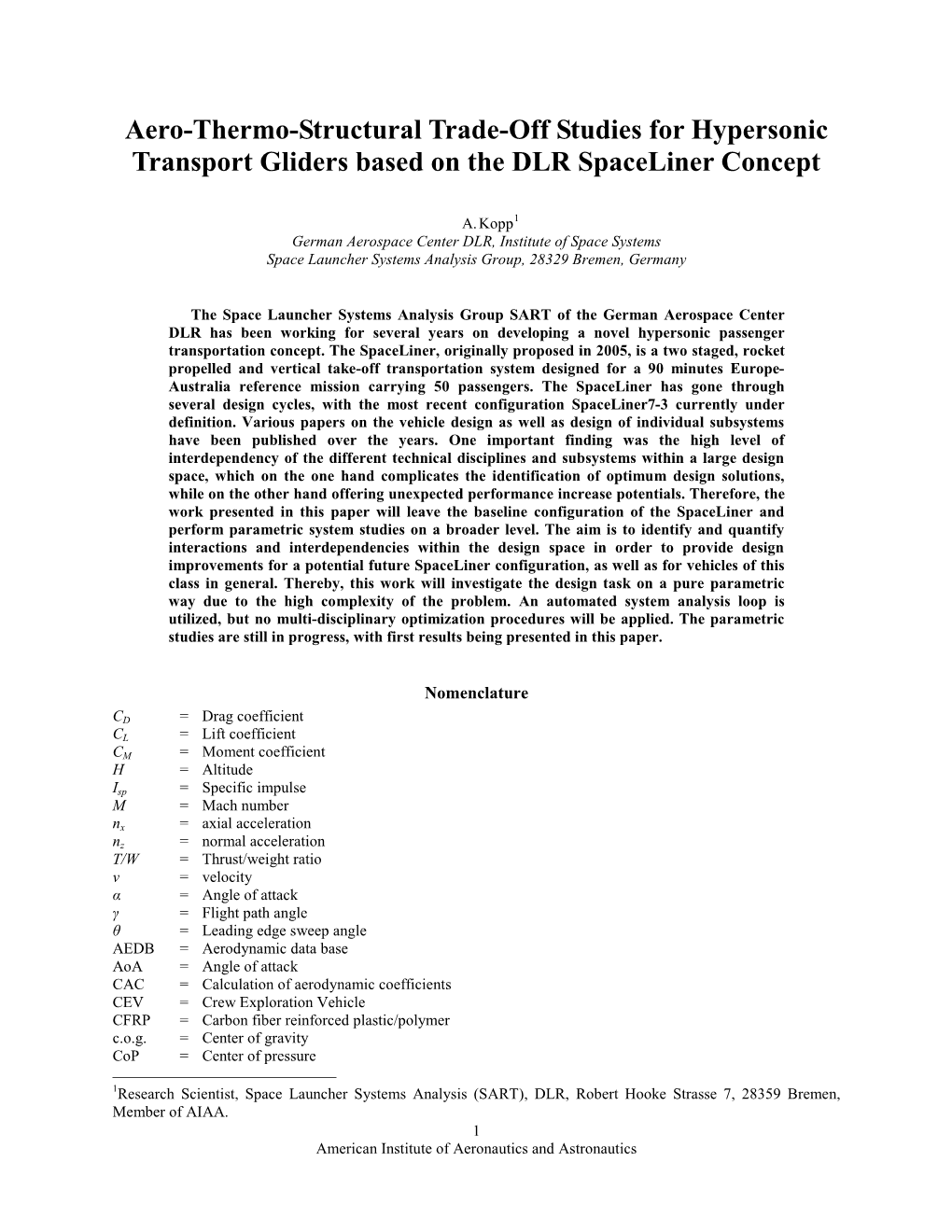 Aero-Thermo-Structural Trade-Off Studies for Hypersonic Transport Gliders Based on the DLR Spaceliner Concept