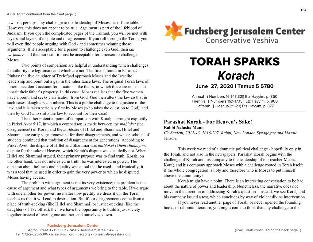 TORAH SPARKS ​Korach