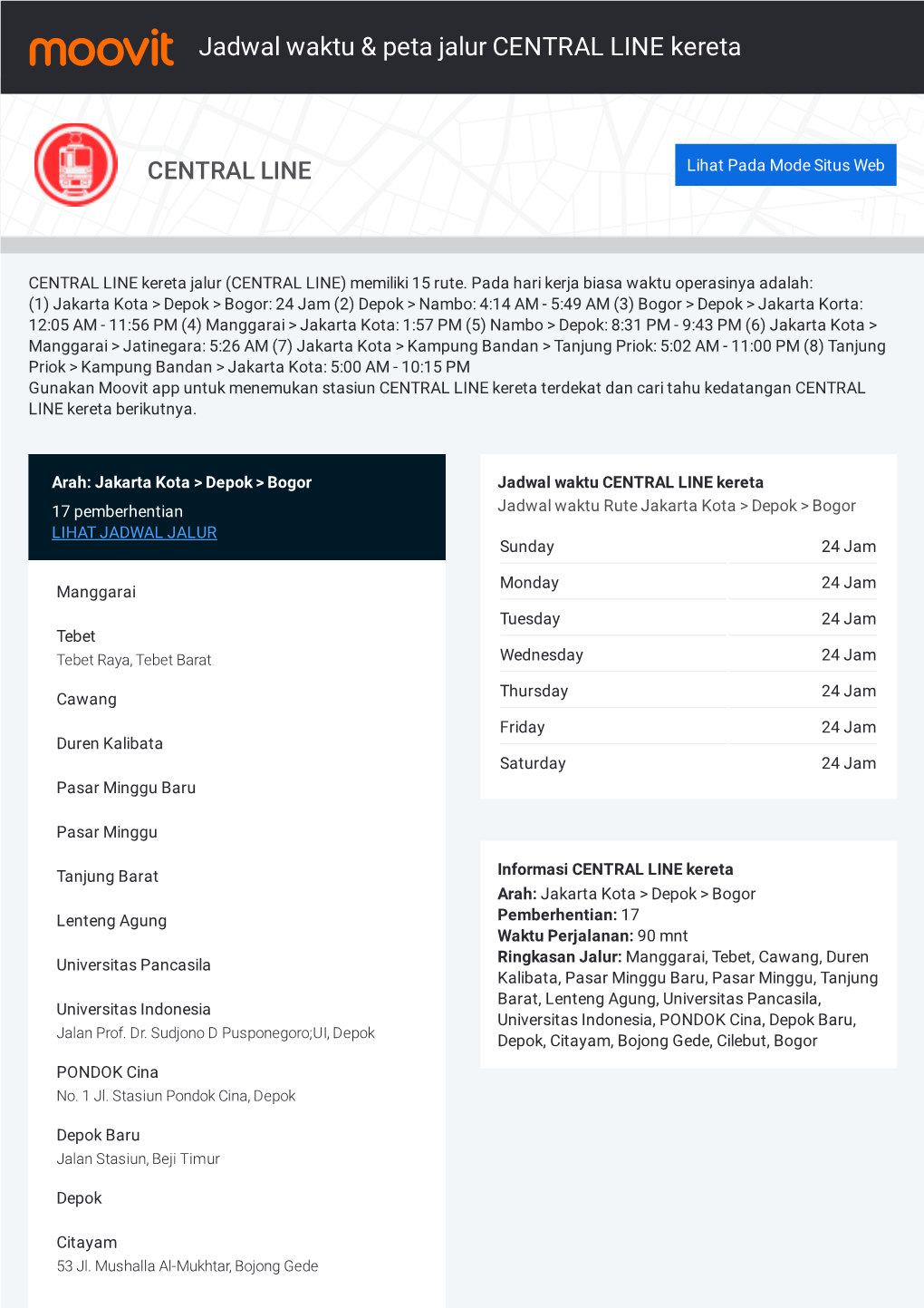 Jadwal Waktu & Peta Jrute Alur CENTRAL LINE Kereta