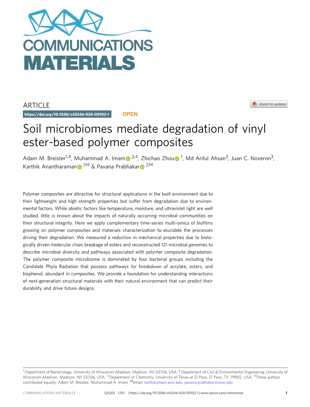 Soil Microbiomes Mediate Degradation of Vinyl Ester-Based Polymer Composites