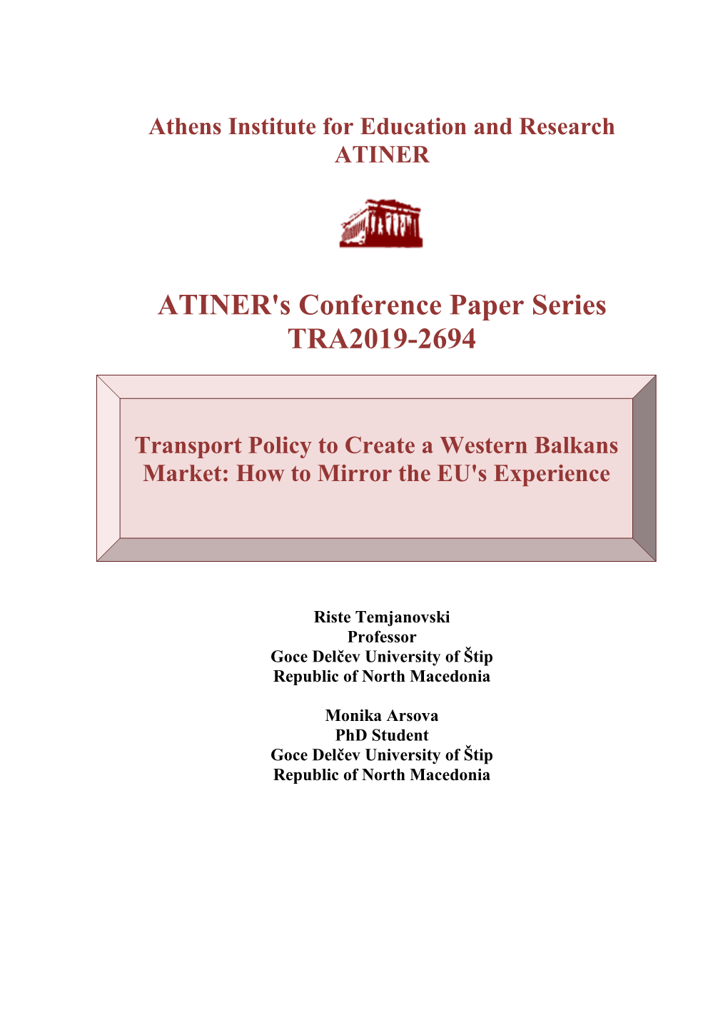 ATINER's Conference Paper Series TRA2019-2694