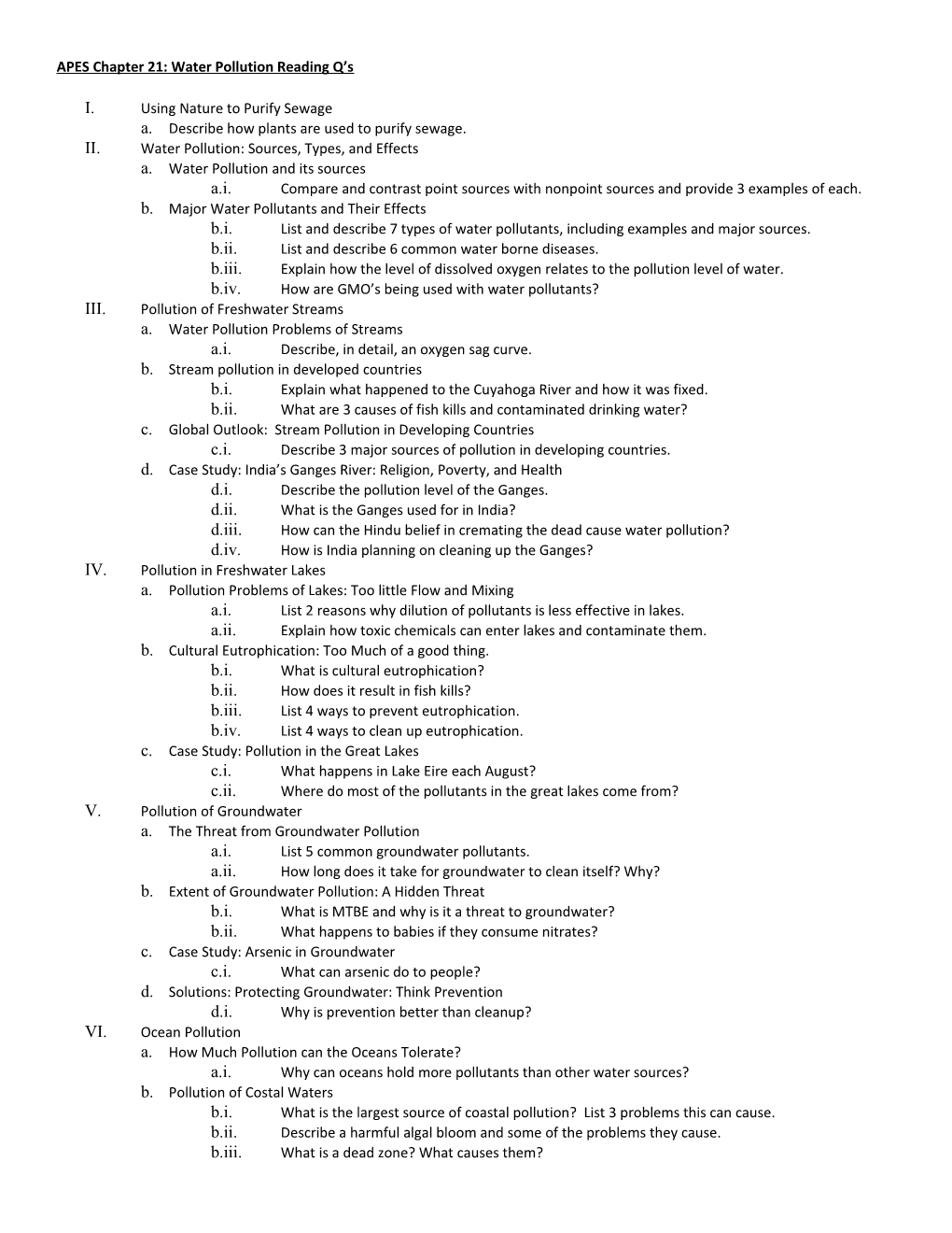 APES Chapter 21: Water Pollution Reading Q S