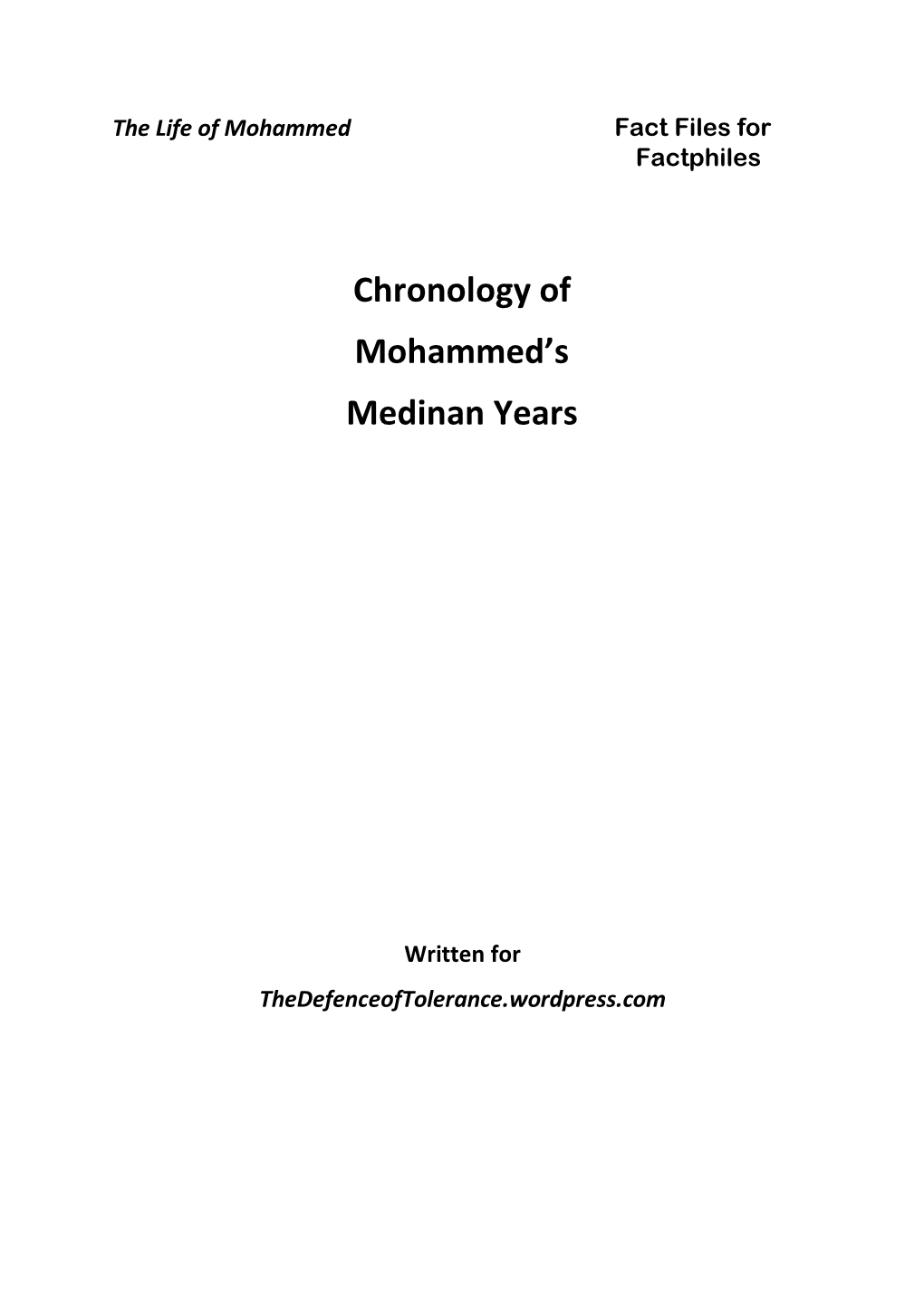 Chronology of Mohammed's Medinan Years