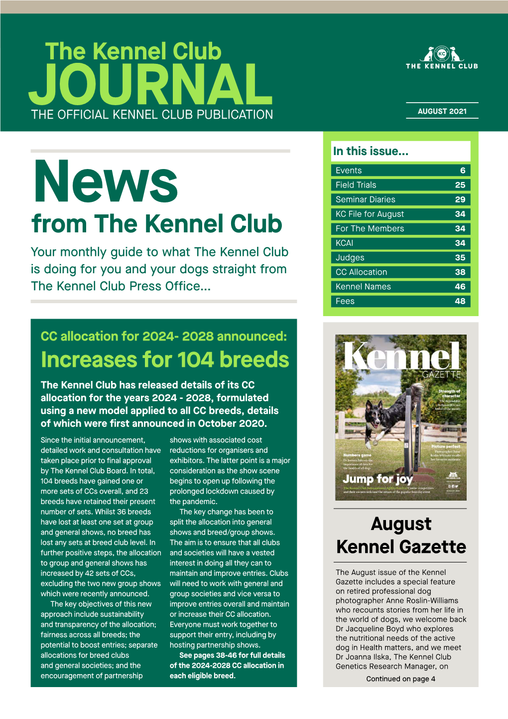 August 2021 the Official Kennel Club Publication