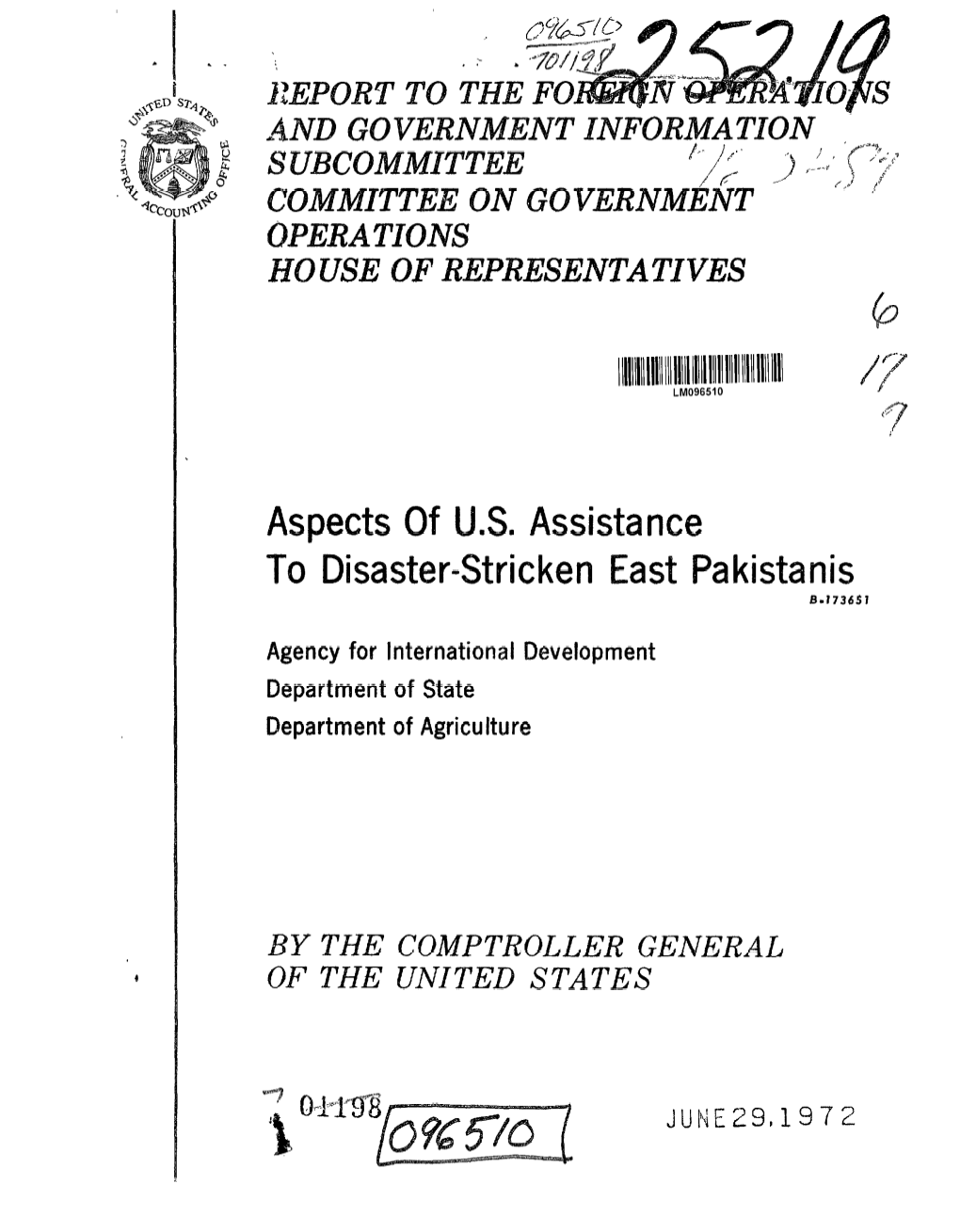 B-173651 Aspects of U.S. Assistance to Disaster-Stricken East Pakistanis