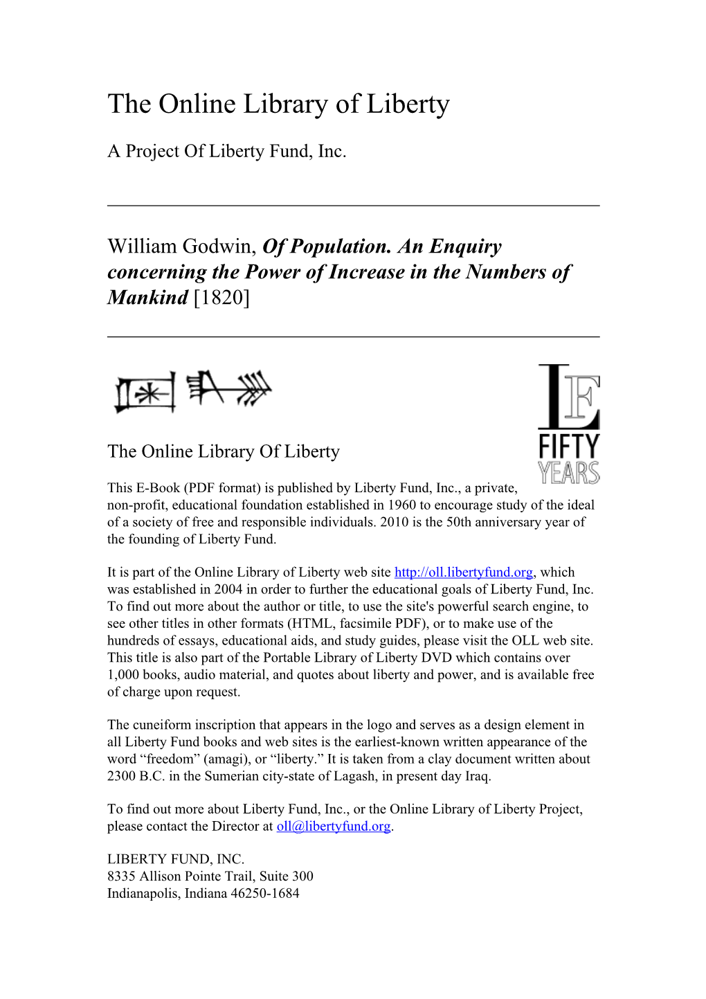 Online Library of Liberty: of Population. an Enquiry Concerning the Power of Increase in the Numbers of Mankind