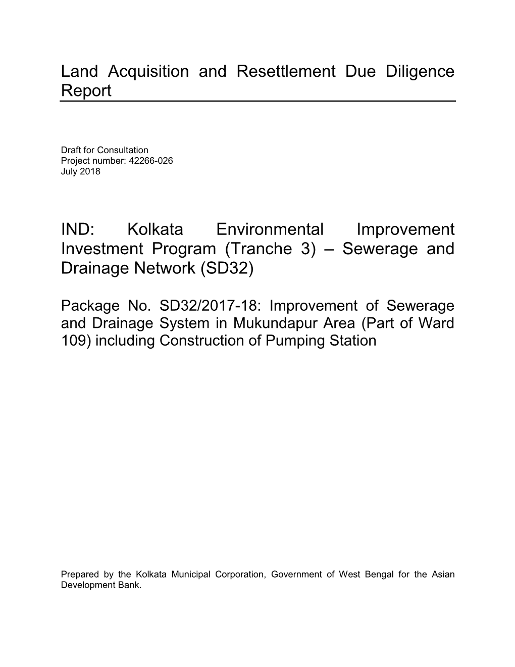 Land Acquisition and Resettlement Due Diligence Report