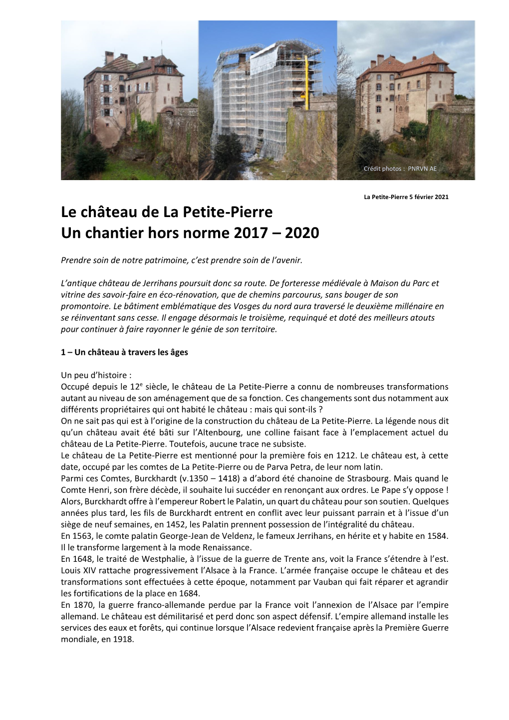 Le Château De La Petite-Pierre Un Chantier Hors Norme 2017 – 2020