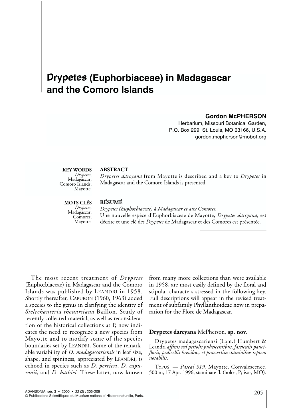 Drypetes (Euphorbiaceae) in Madagascar and the Comoro Islands