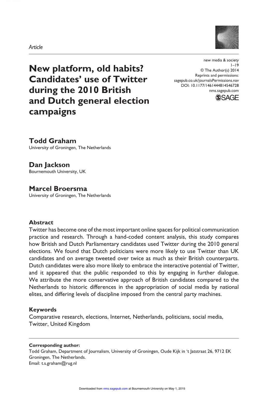 Candidates' Use of Twitter During the 2010 British and Dutch General