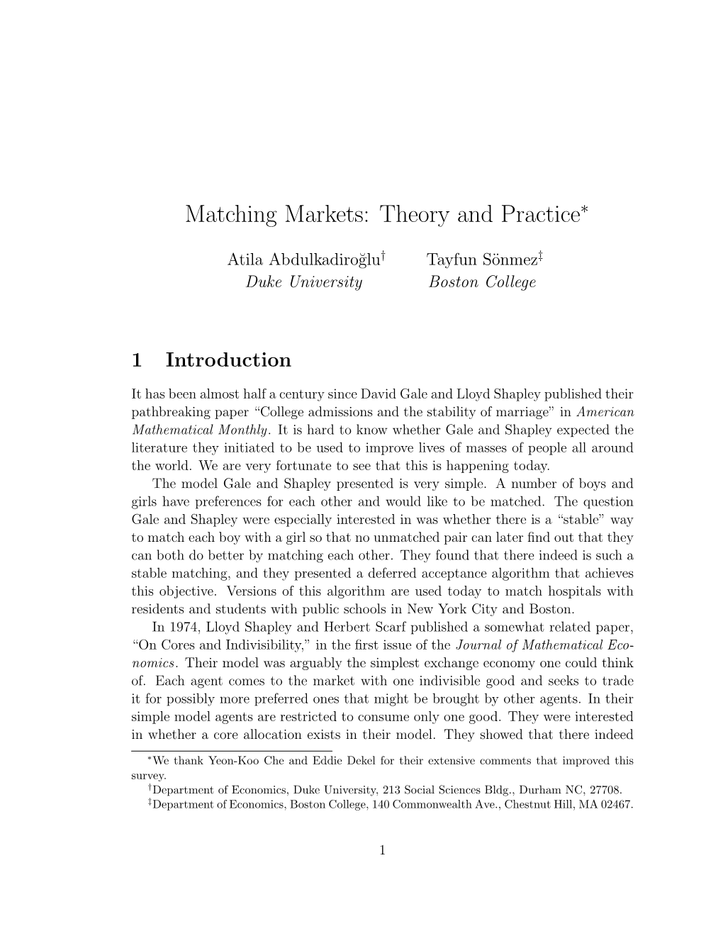 Matching Markets: Theory and Practice∗