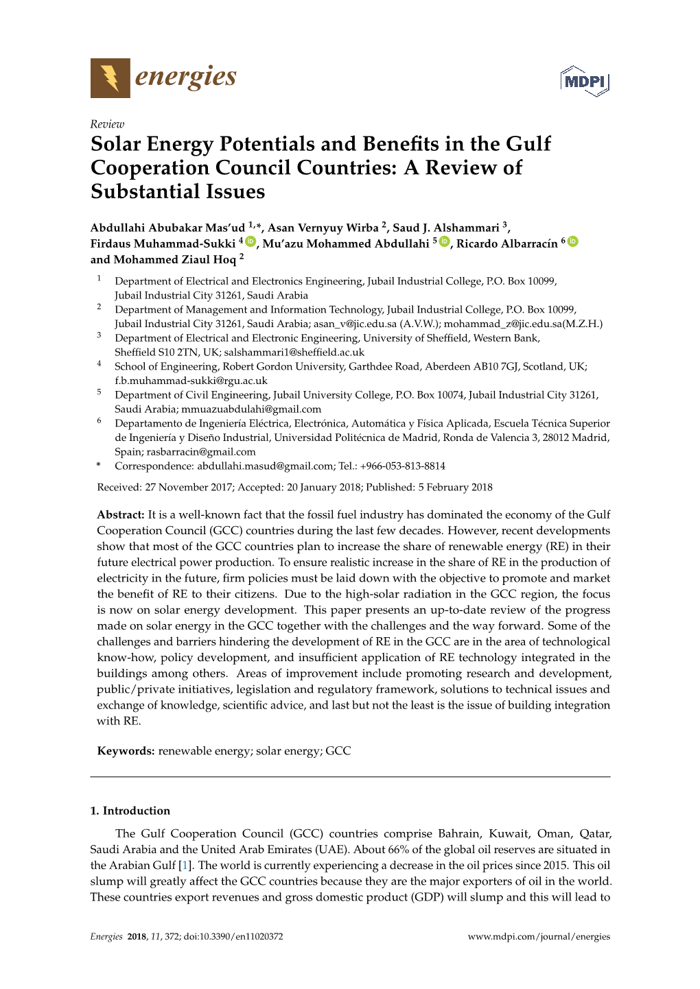 Solar Energy Potentials and Benefits in the Gulf Cooperation Council Countries