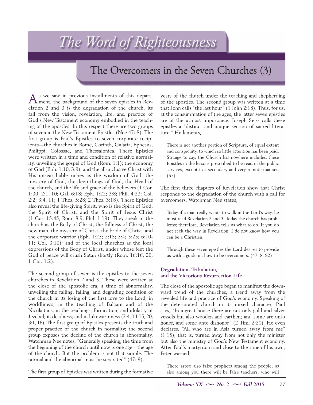 The Overcomers in the Seven Churches (3)
