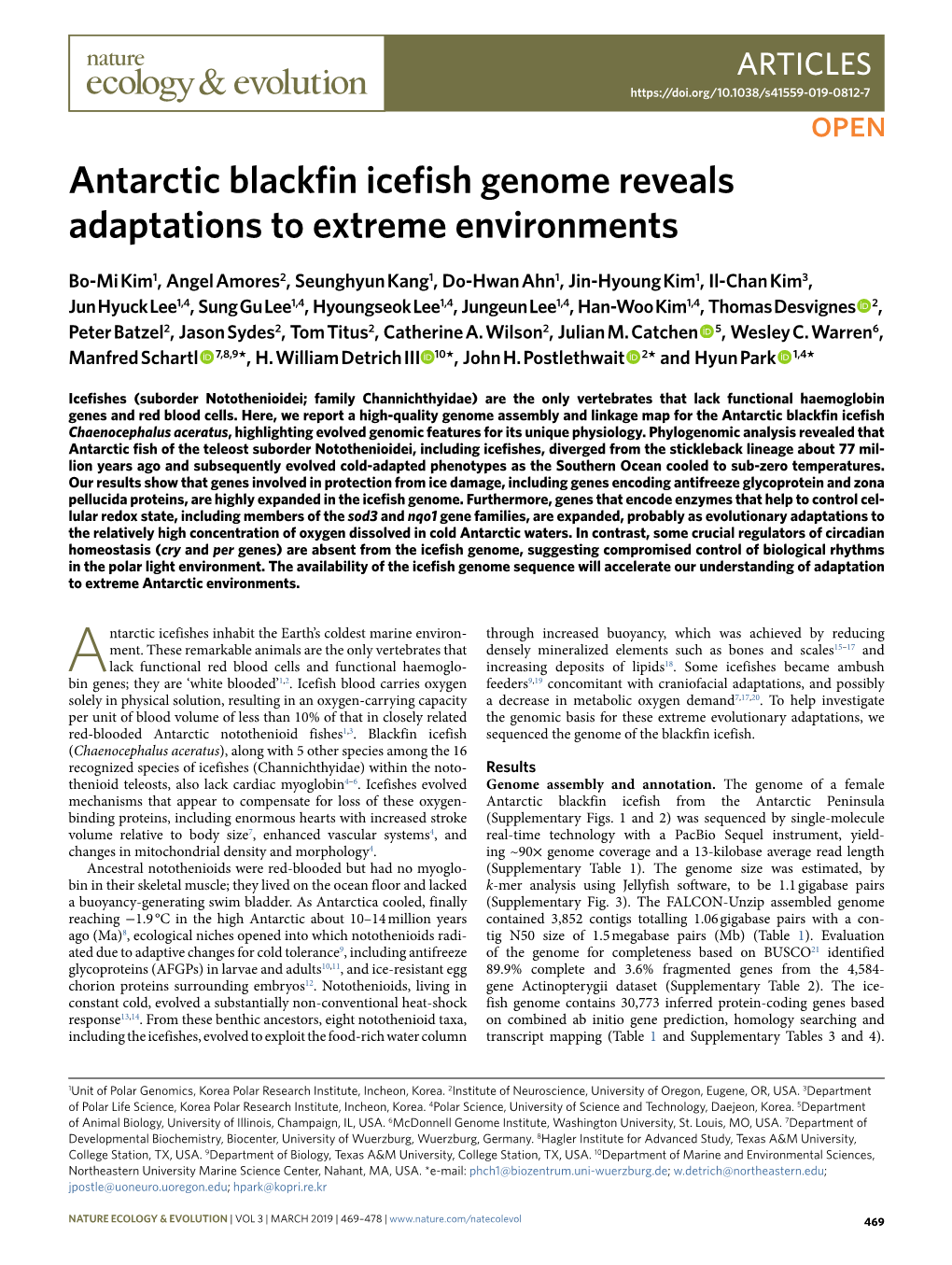 Antarctic Blackfin Icefish Genome Reveals Adaptations to Extreme Environments