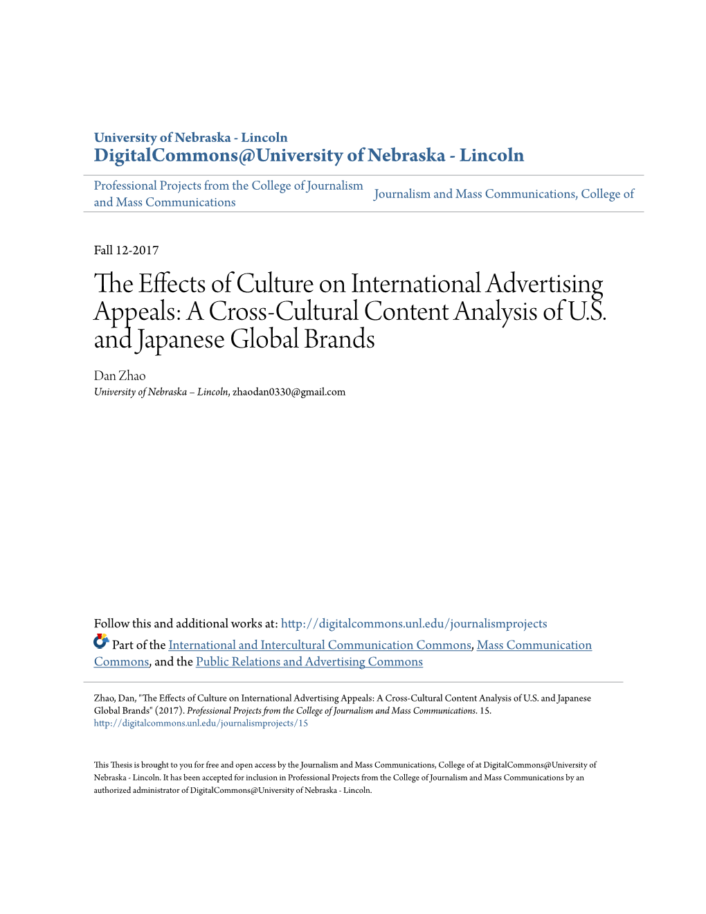 The Effects of Culture on International Advertising Appeals: a Cross-Cultural Content Analysis of U.S