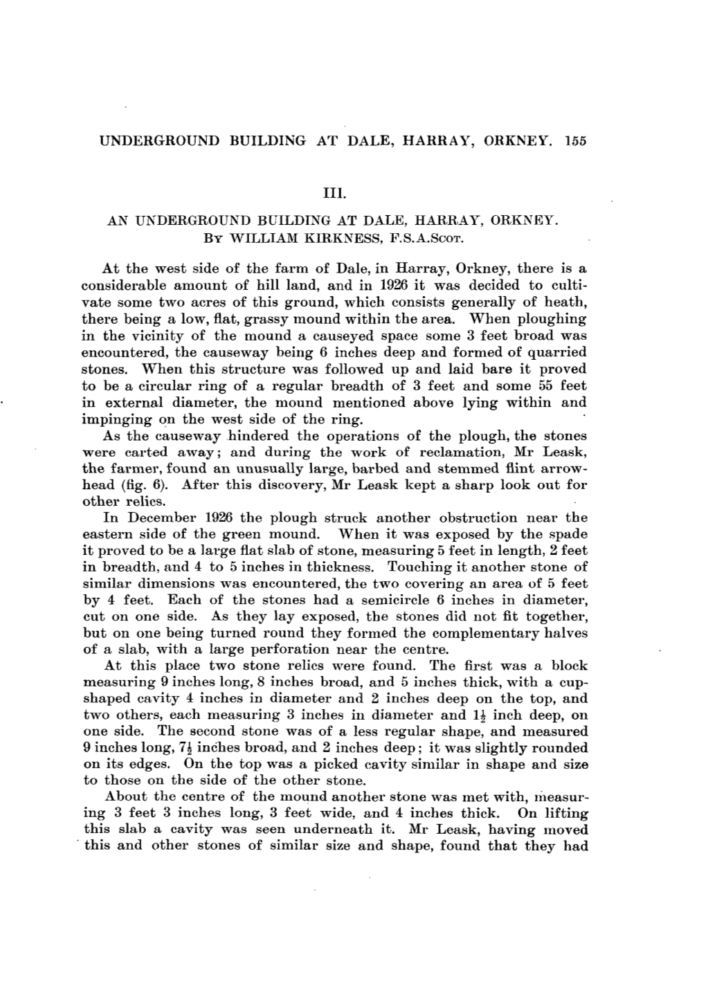 Underground Building at Dale, Harray, Orkney. 155 Iii. an Underground Building at Dale, Harray, Orkney. by William Kirkness