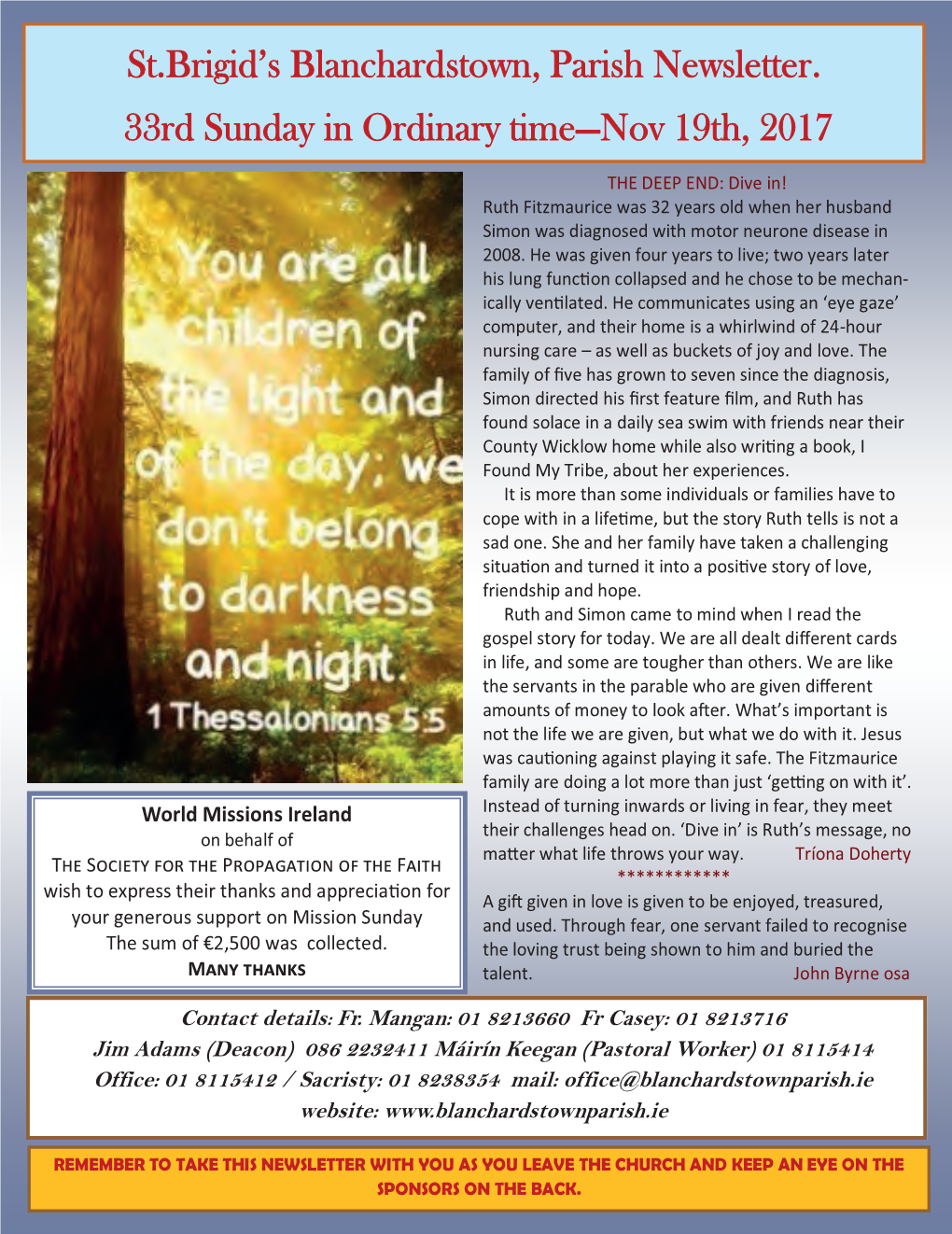 St.Brigid's Blanchardstown, Parish Newsletter. 33Rd Sunday In