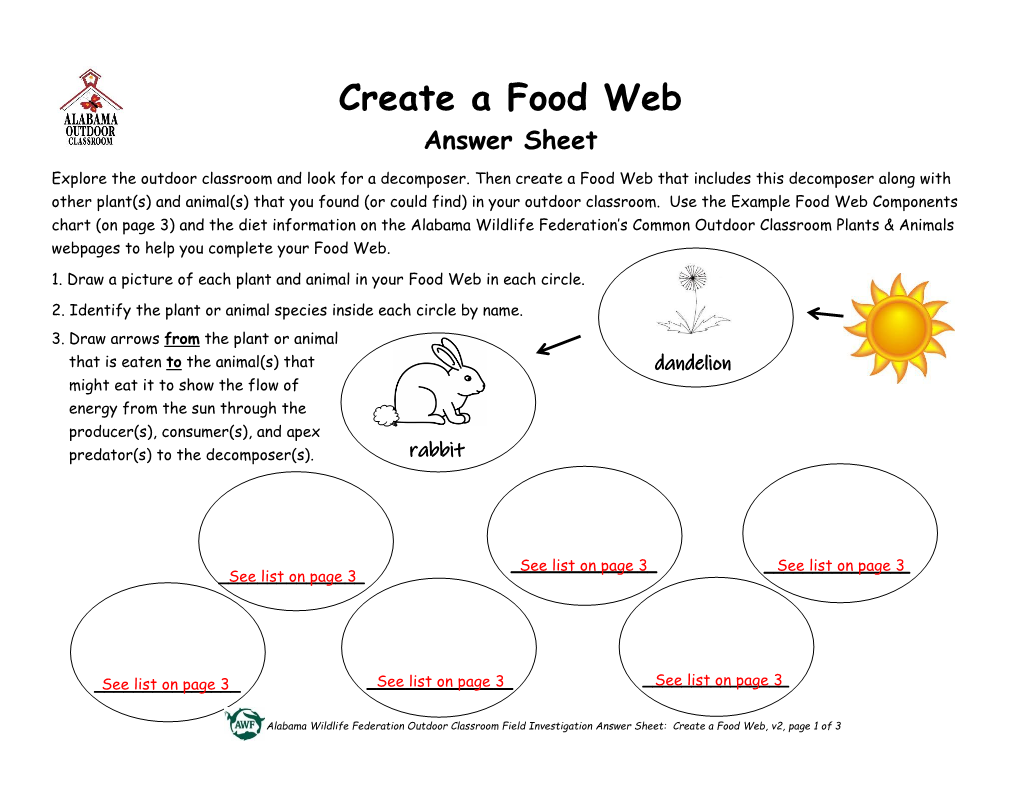 Create a Food Web Answer Sheet