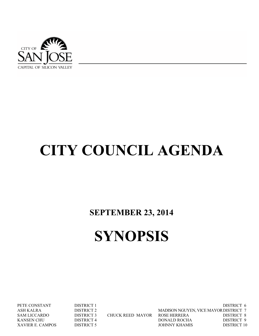 City Council Agenda Synopsis