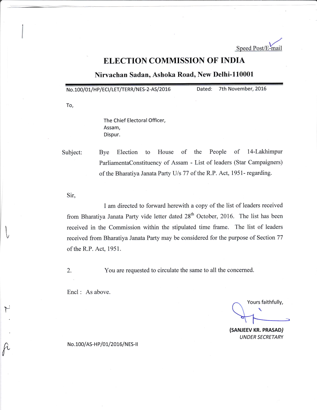 ELECTION COMMISSION of INDIA Nirvachan Sadan, Ashoka Road, New Delhi-110001