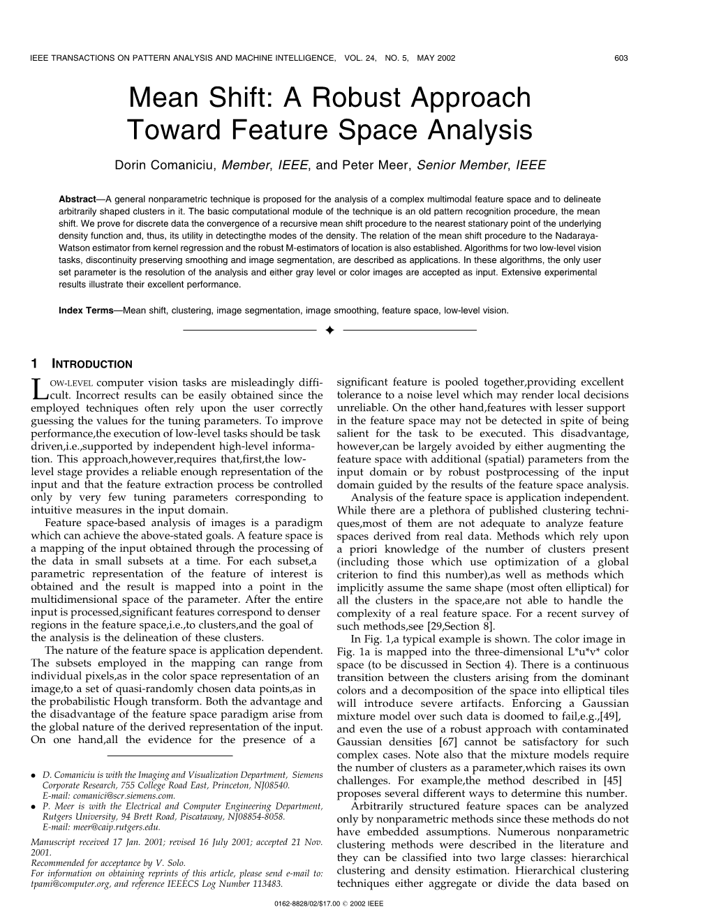 Mean Shift: a Robust Approach Toward Feature Space Analysis