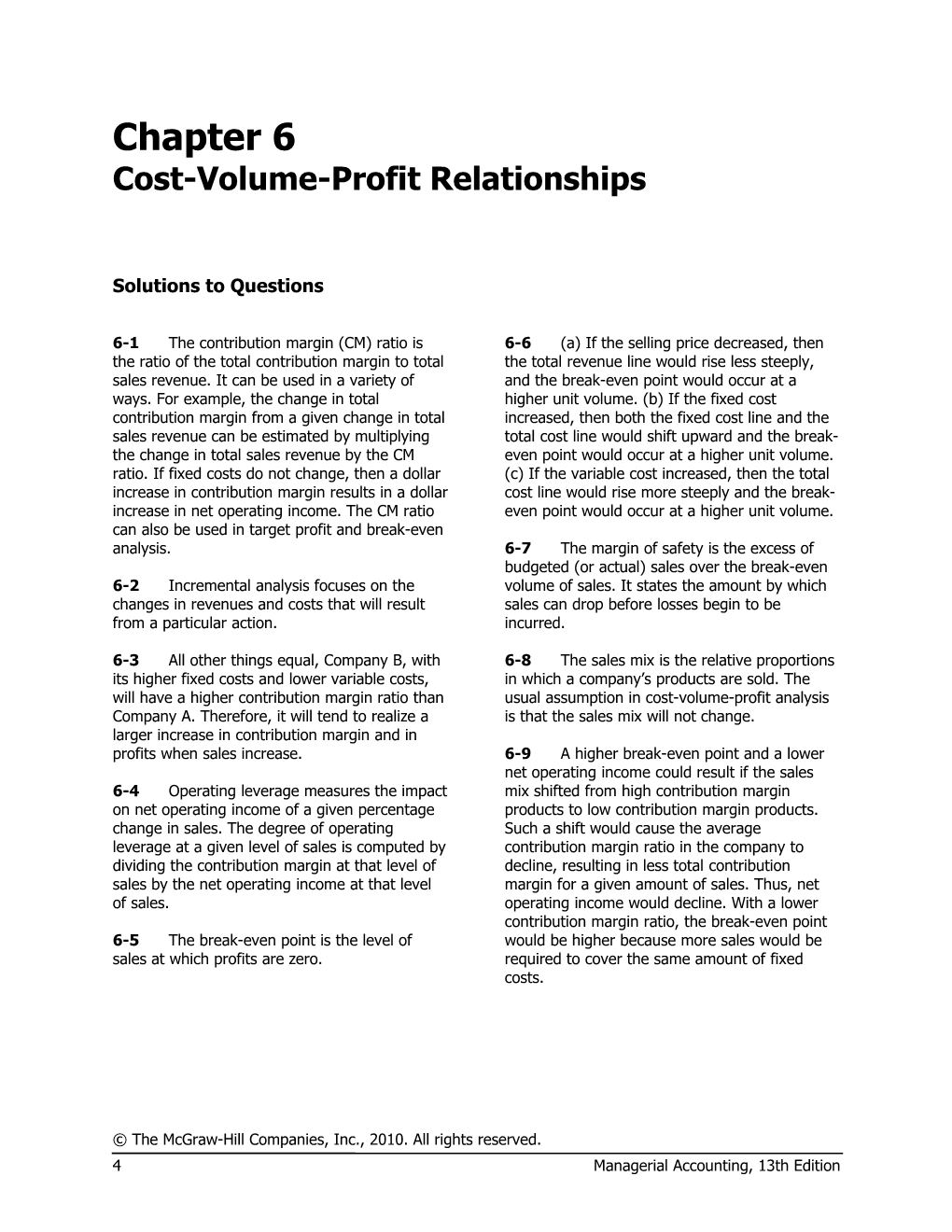 Cost-Volume-Profit Relationships