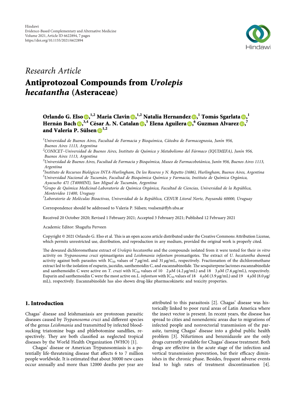 Antiprotozoal Compounds from Urolepis Hecatantha (Asteraceae)