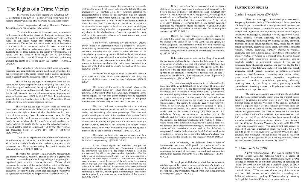 The Rights of a Crime Victim Charged; 2.) Case Number; 3.) a Brief Statement Regarding the Person Ordered to Prepare the Statement